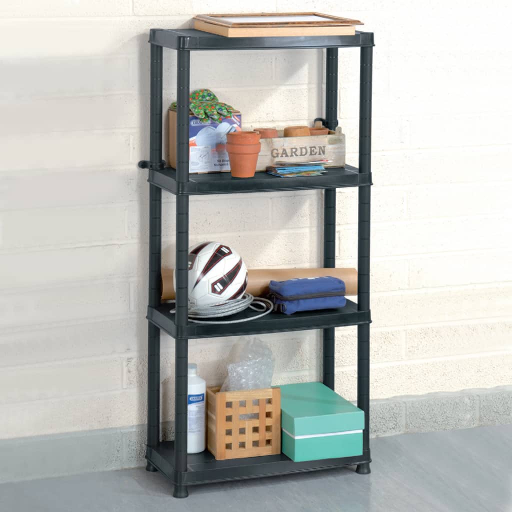 Étagère de rangement à 4 niveaux noire 61 x 30,5 x 130 cm en plastique