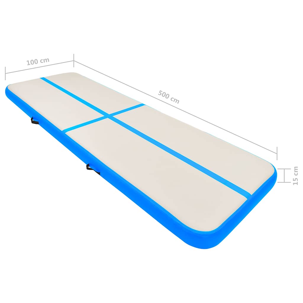 Aufblasbare Gymnastikmatte mit Pumpe 500x100x15 cm PVC Blau