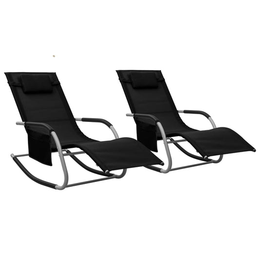 Chaises longues, lot de 2, en textilène noir et gris