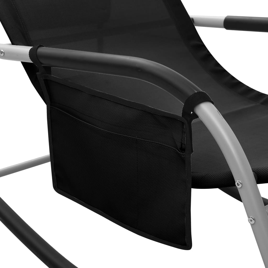 Chaises longues, lot de 2, en textilène noir et gris
