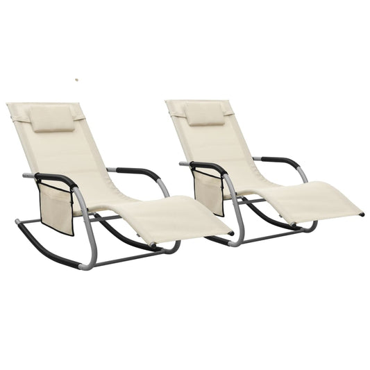 Chaises longues, lot de 2, textilène, crème et gris