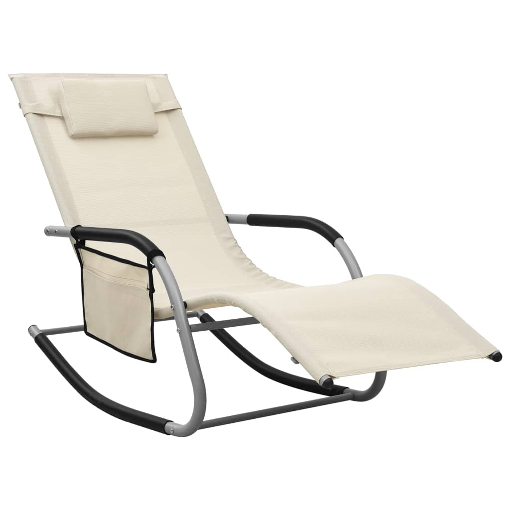 Chaises longues, lot de 2, textilène, crème et gris
