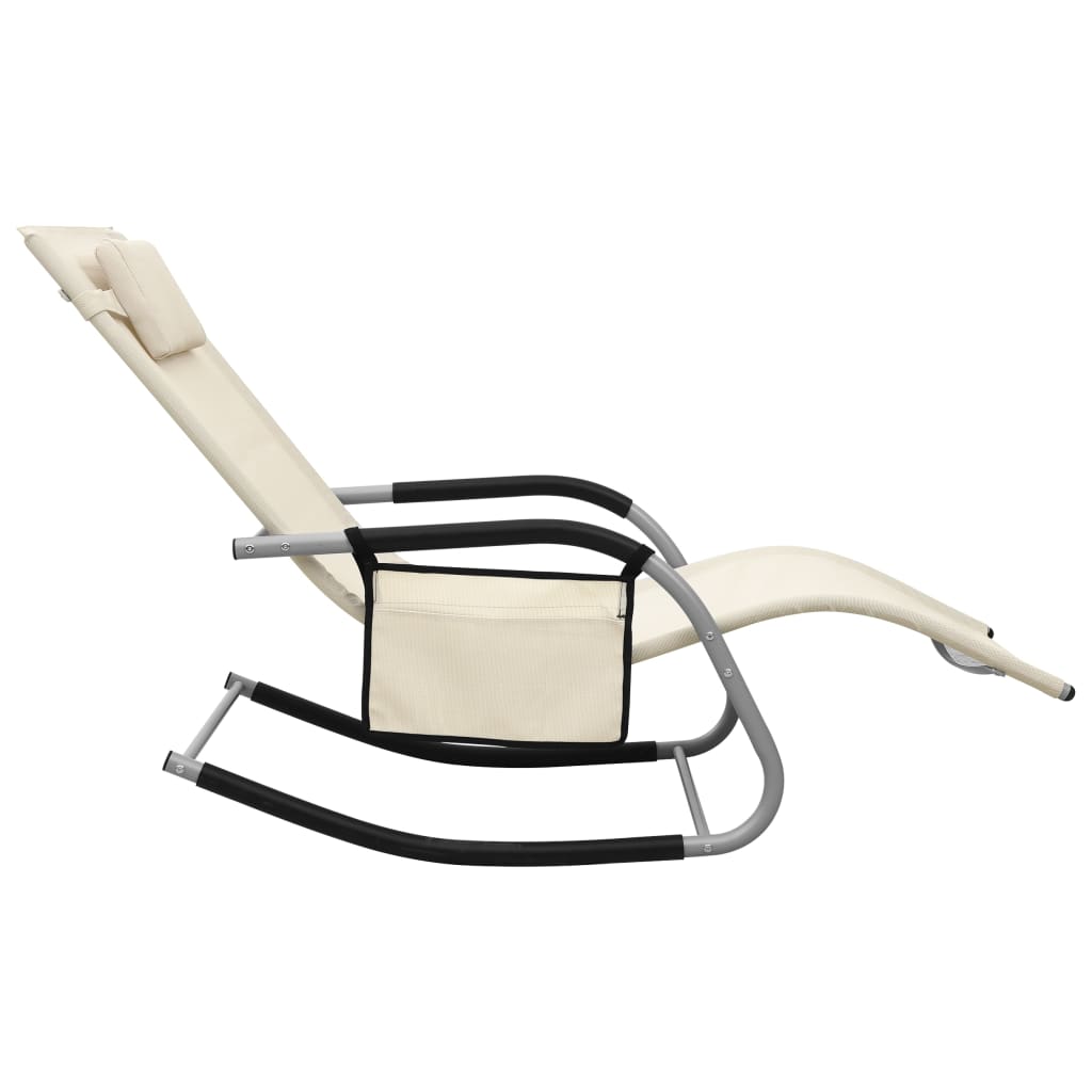 Chaises longues, lot de 2, textilène, crème et gris