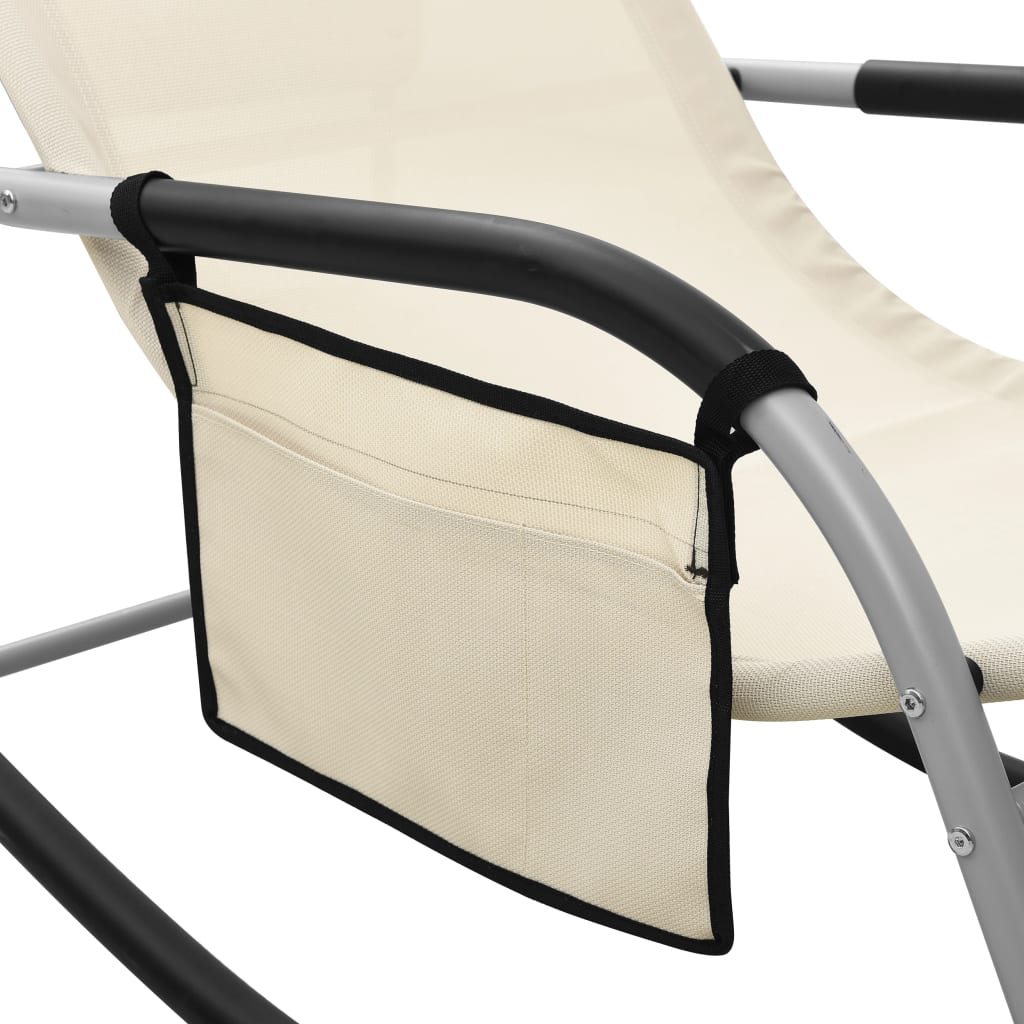 Chaises longues, lot de 2, textilène, crème et gris