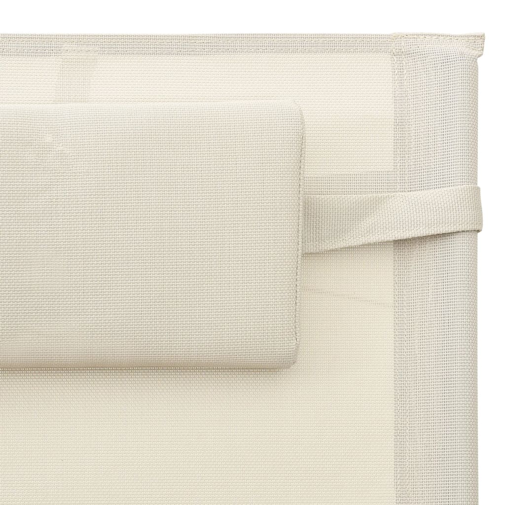 Chaises longues, lot de 2, textilène, crème et gris