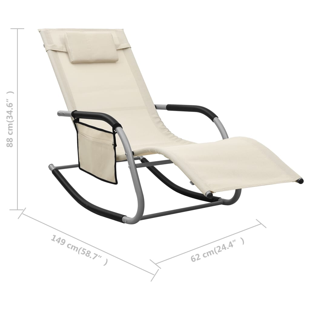 Chaises longues, lot de 2, textilène, crème et gris