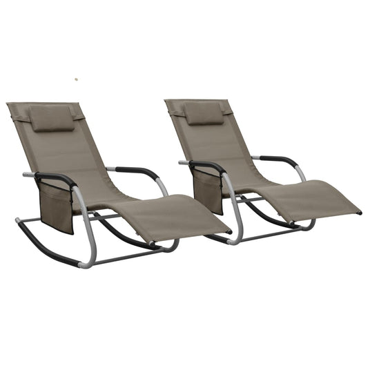 Chaises longues 2 pièces en textilène taupe et gris