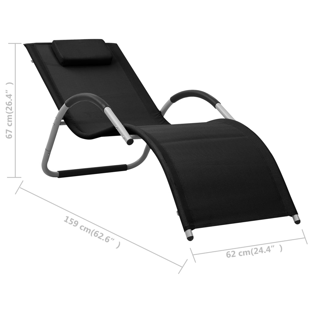 Chaise longue en textilène noir et gris