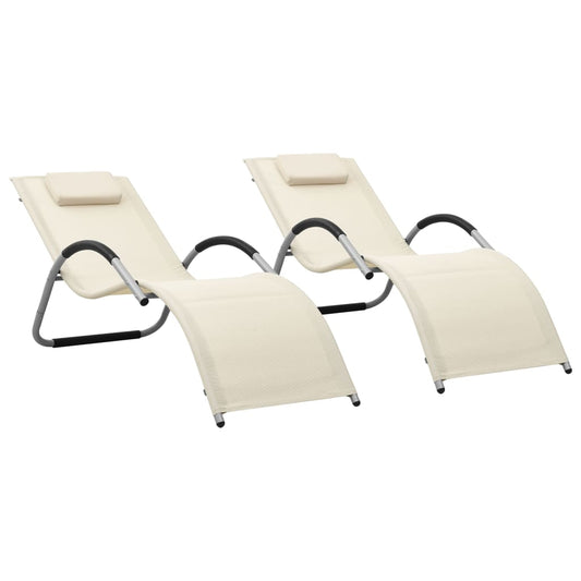 Chaises longues en textilène, lot de 2, crème et gris