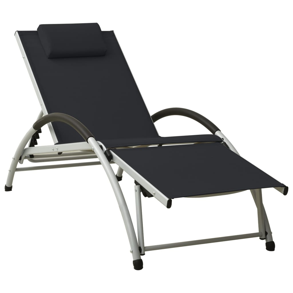 Chaise longue avec coussin Textilène Noir