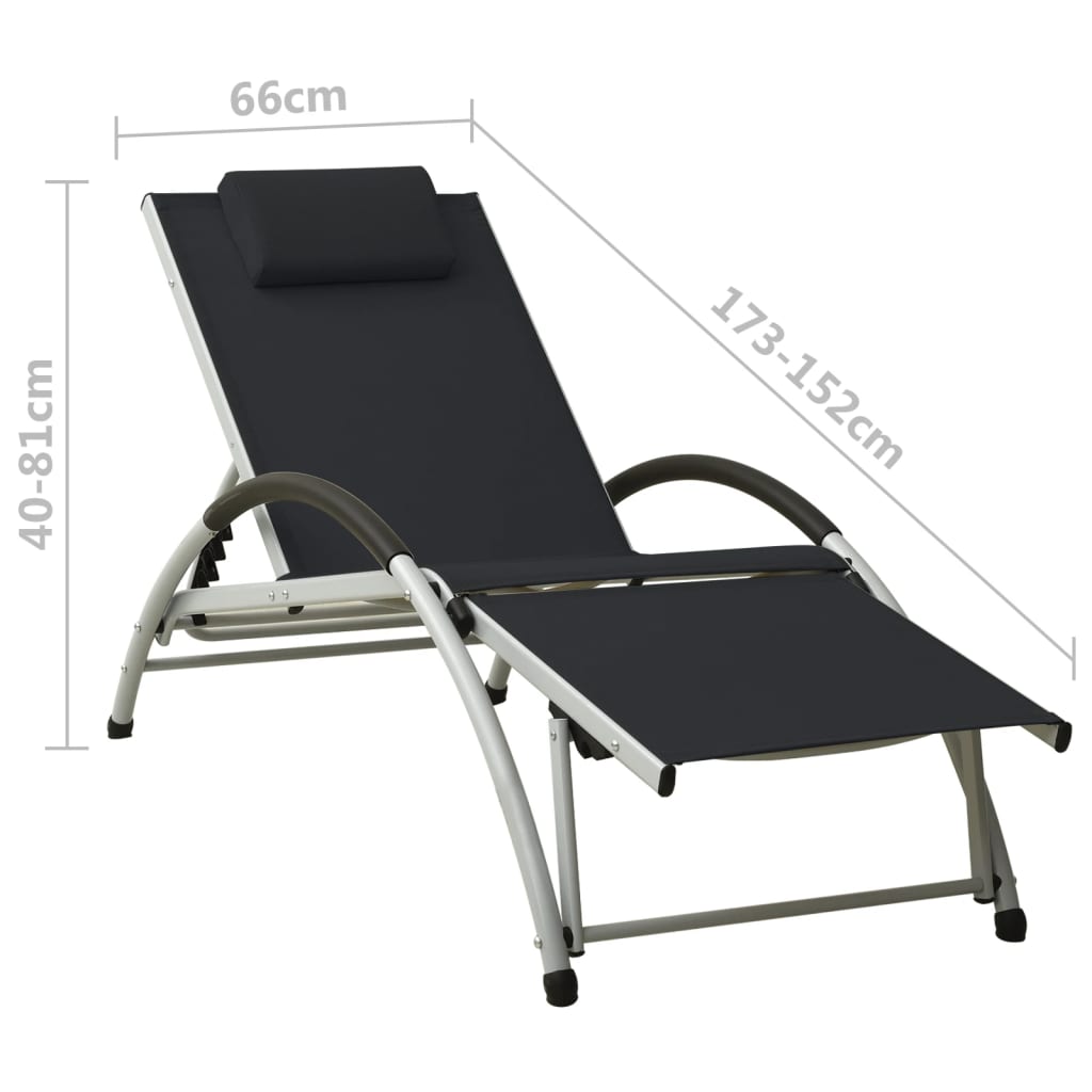 Chaise longue avec coussin Textilène Noir
