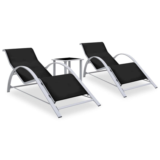 Chaises longues 2 pièces avec table en aluminium noir