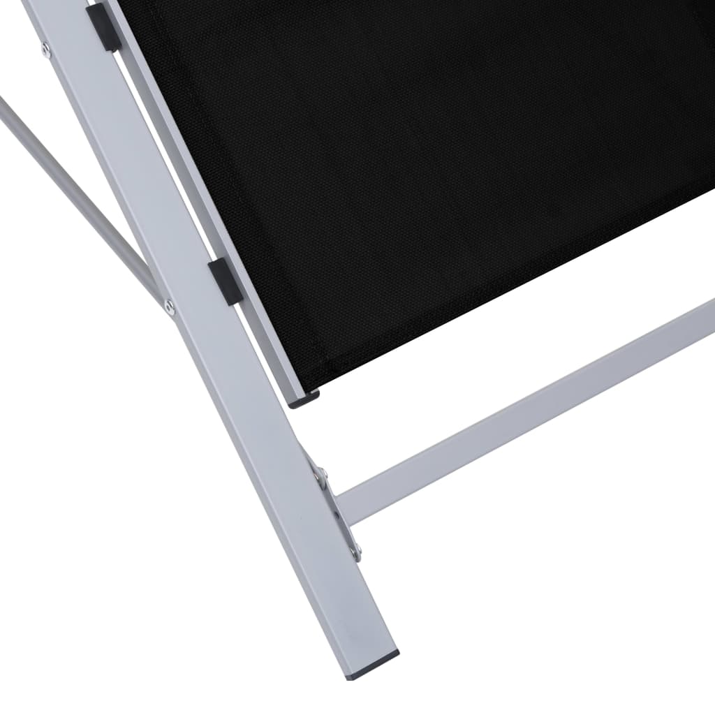 Chaises longues 2 pièces avec table en aluminium noir