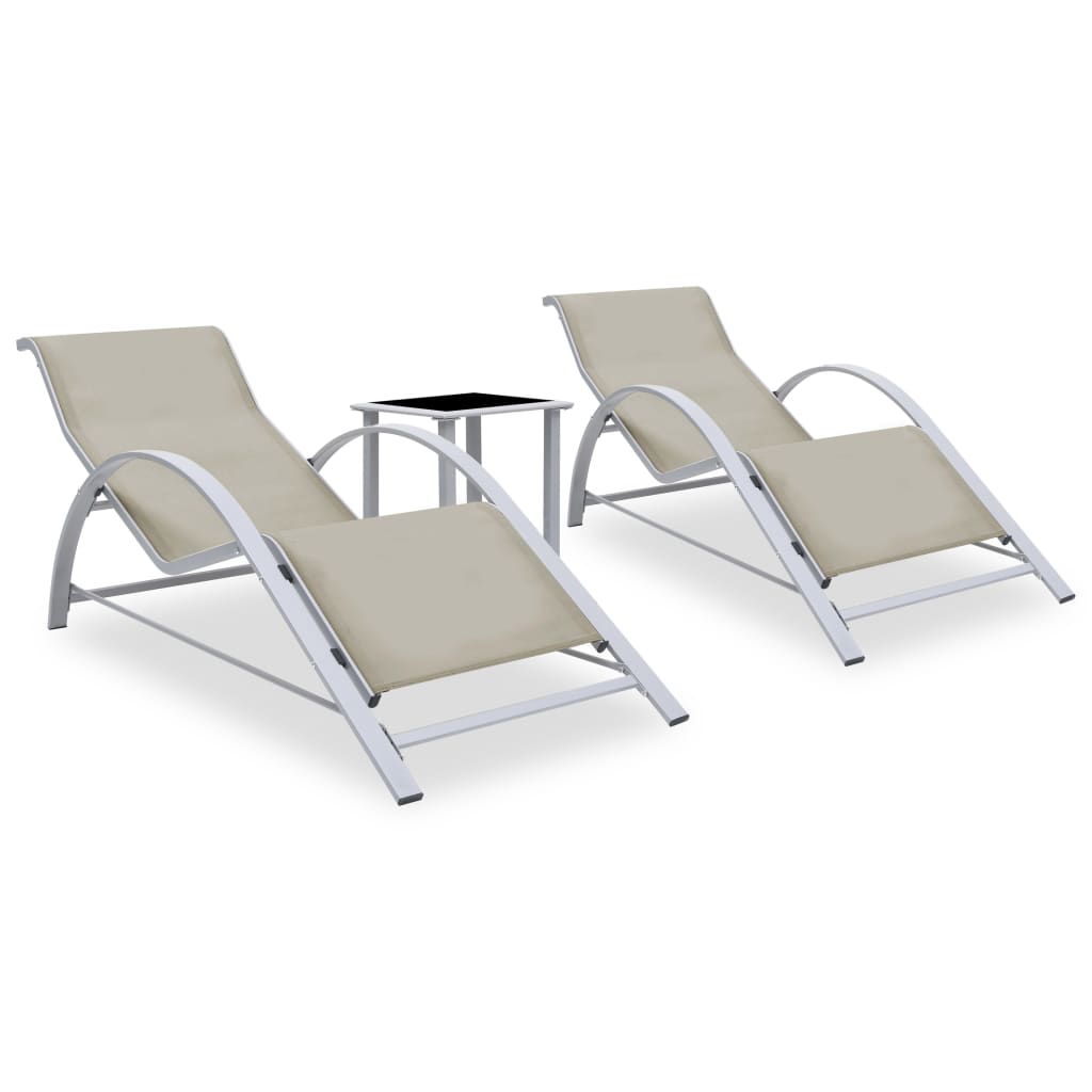 Chaises longues 2 pièces avec table en aluminium blanc crème