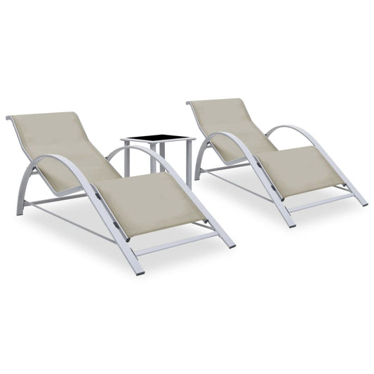 Chaises longues 2 pièces avec table en aluminium blanc crème