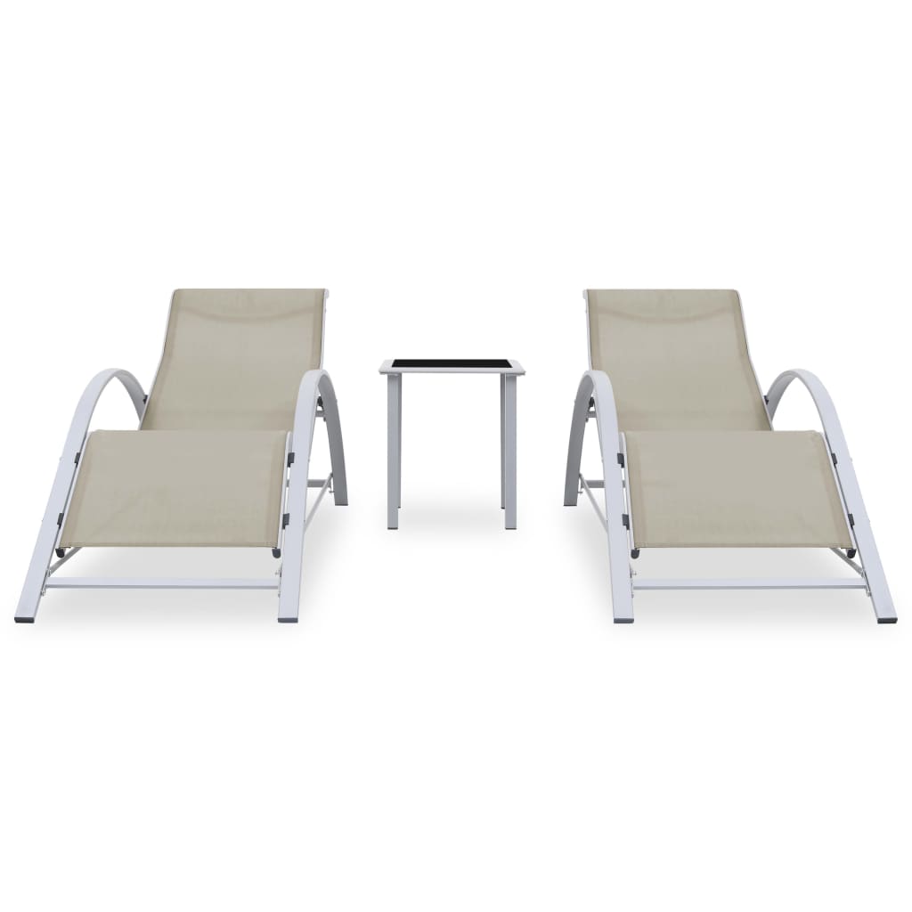 Chaises longues 2 pièces avec table en aluminium blanc crème