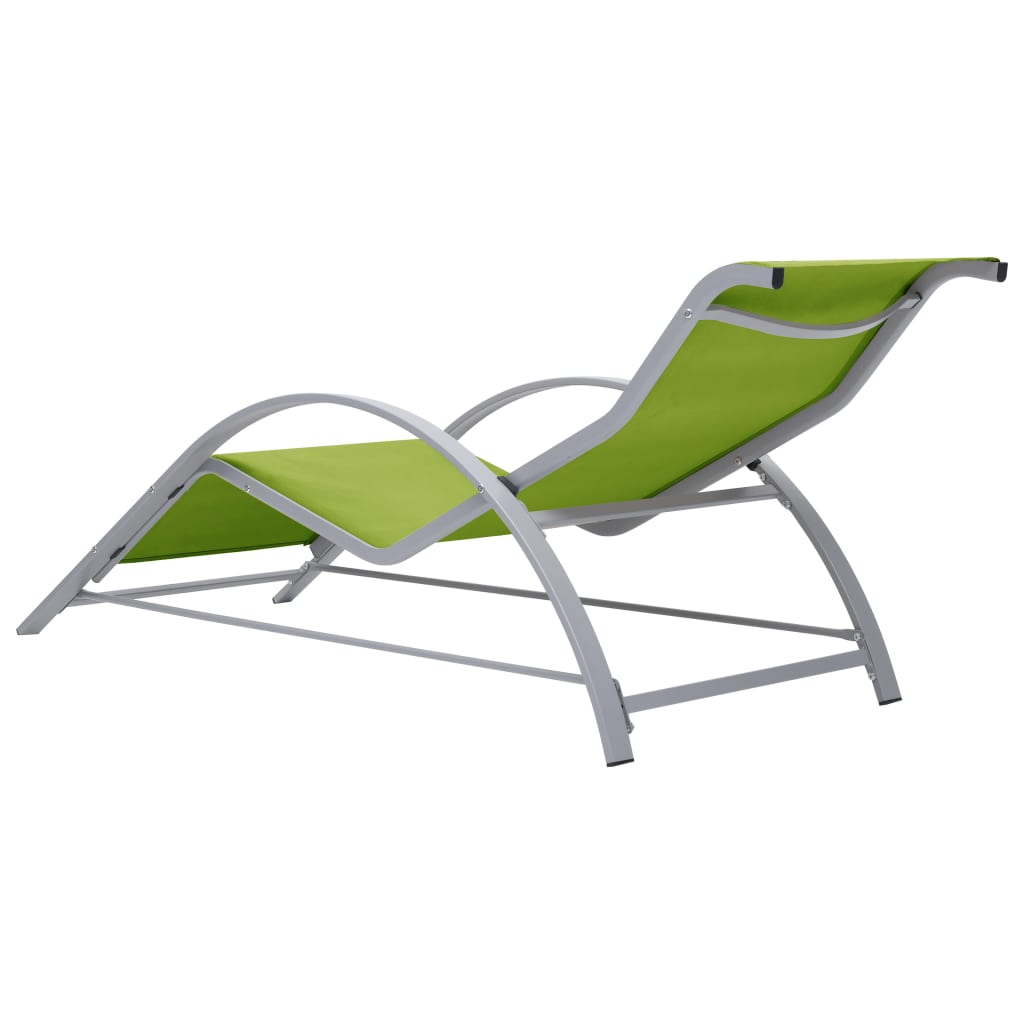 Chaises longues 2 pièces avec table en aluminium vert