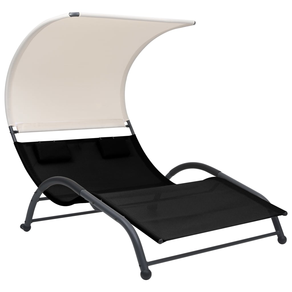 Double sun lounger with sun canopy Textilene Black