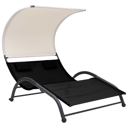 Bain de soleil double avec pare-soleil en textilène noir