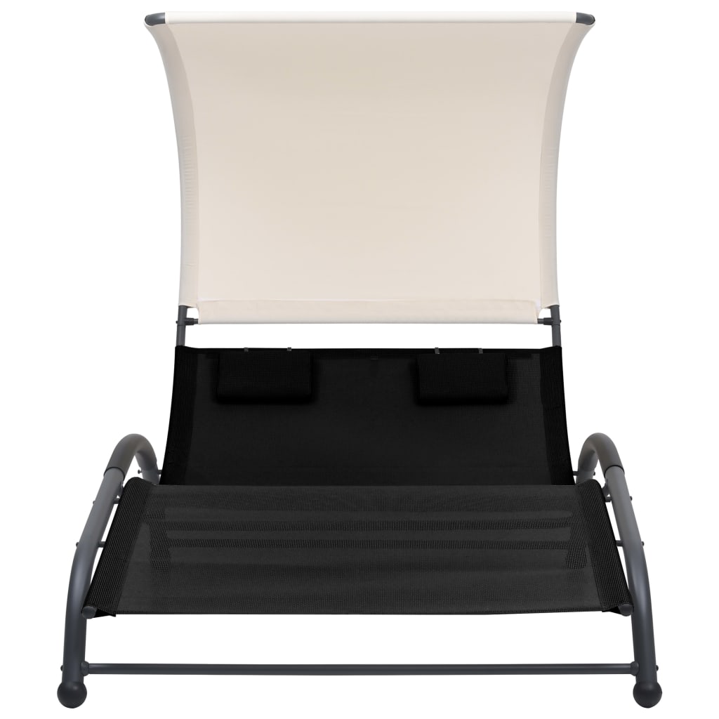 Double sun lounger with sun canopy Textilene Black