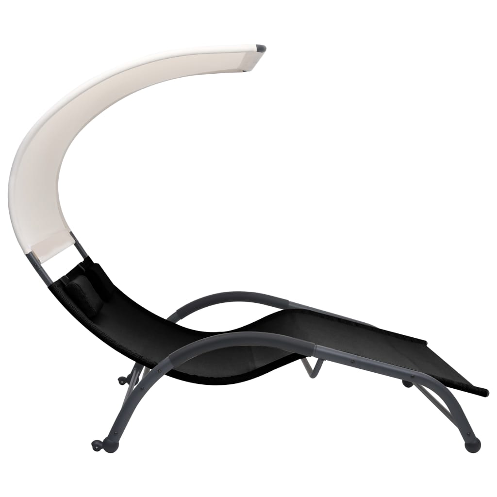 Double sun lounger with sun canopy Textilene Black