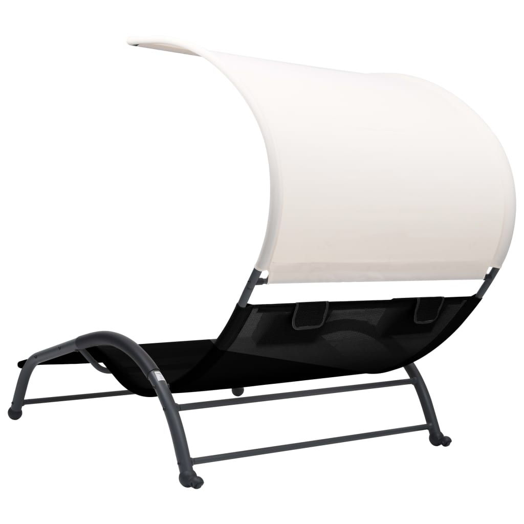 Double sun lounger with sun canopy Textilene Black
