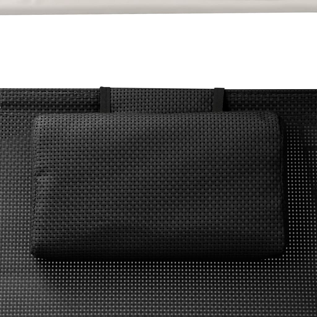 Double sun lounger with sun canopy Textilene Black