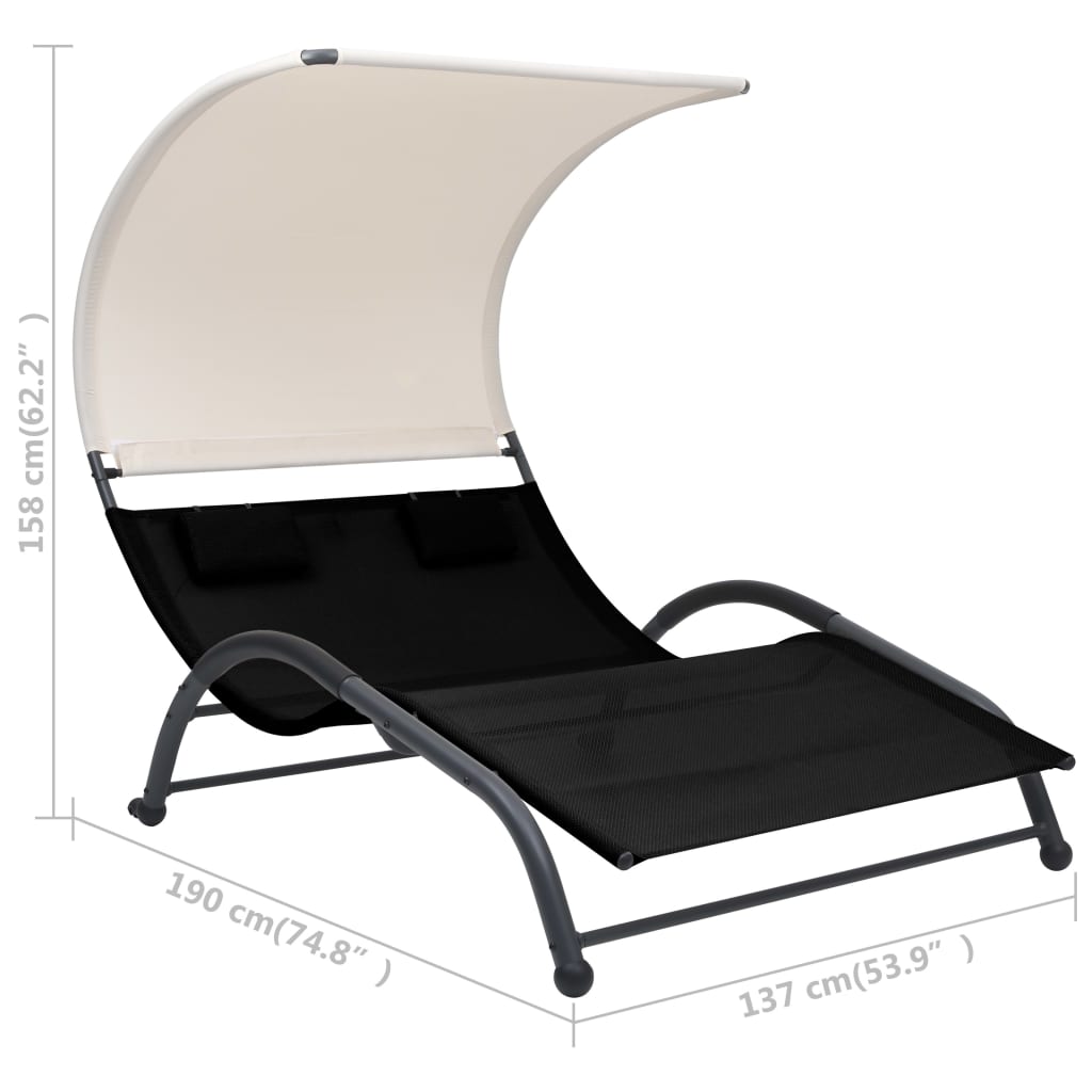 Double sun lounger with sun canopy Textilene Black