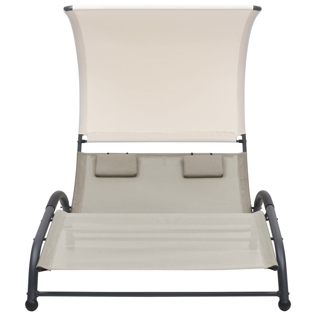 Double sun lounger with sun canopy Textilene Cream