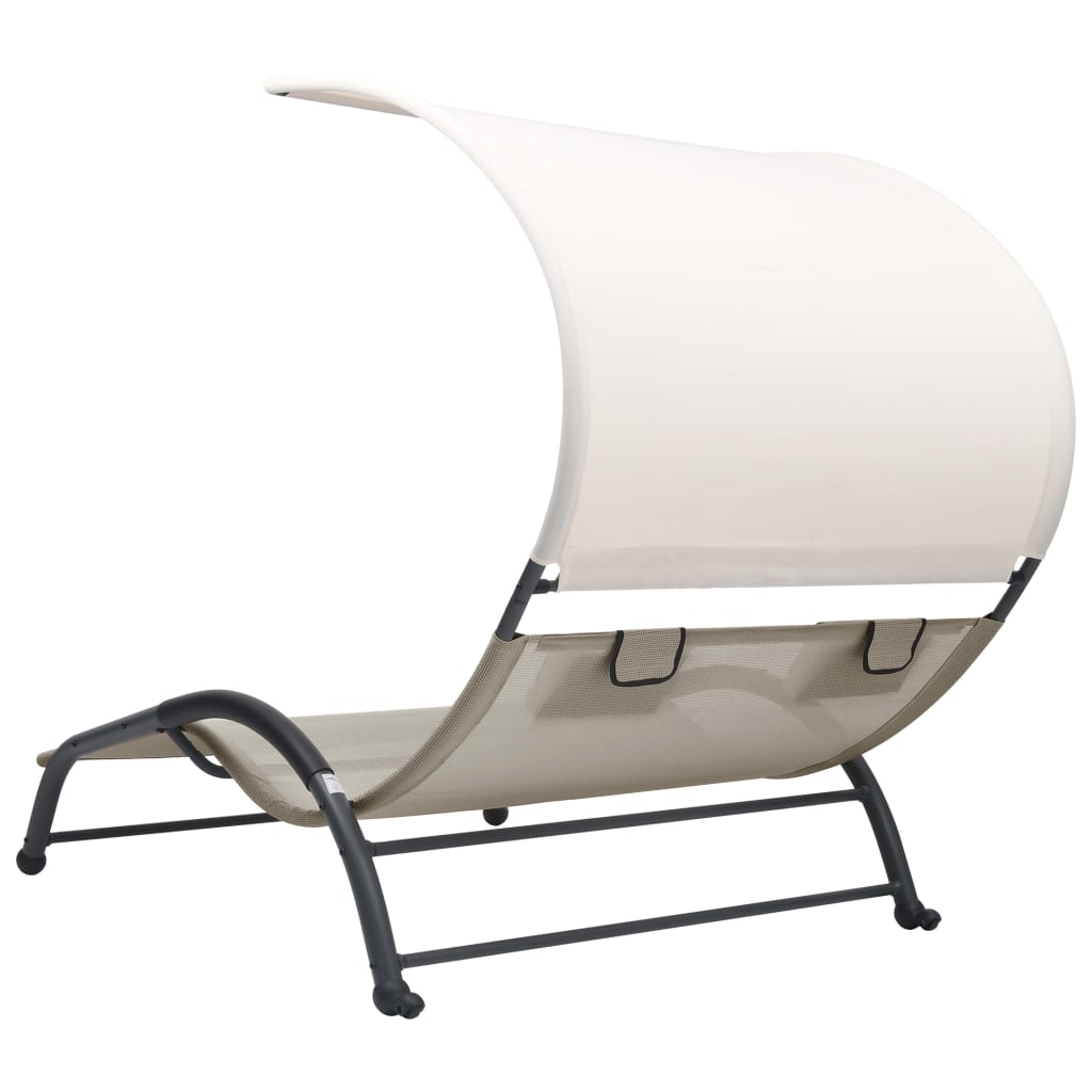 Double sun lounger with sun canopy Textilene Cream