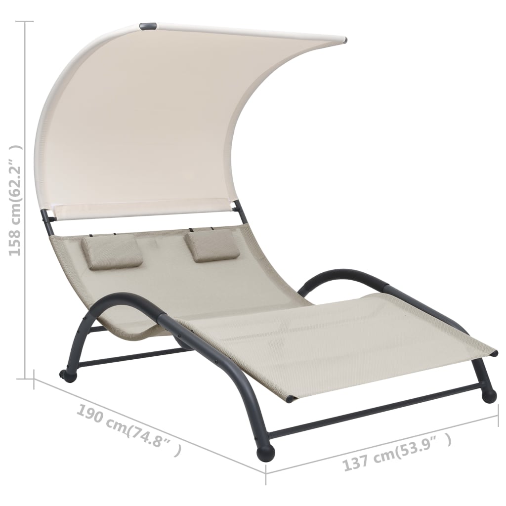 Double sun lounger with sun canopy Textilene Cream
