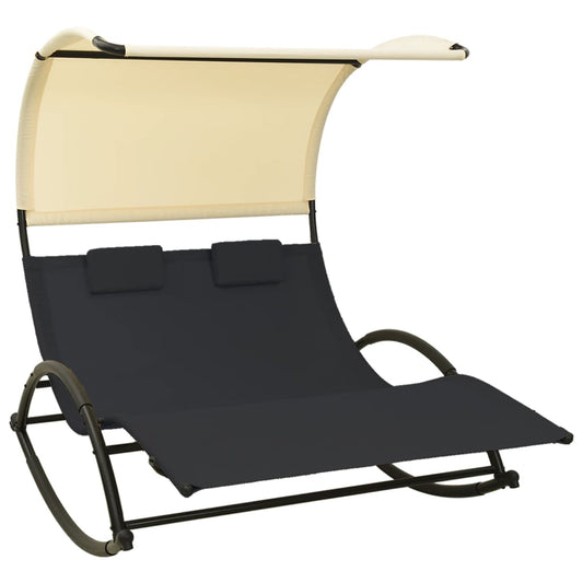 Bain de soleil double avec pare-soleil en textilène noir et crème