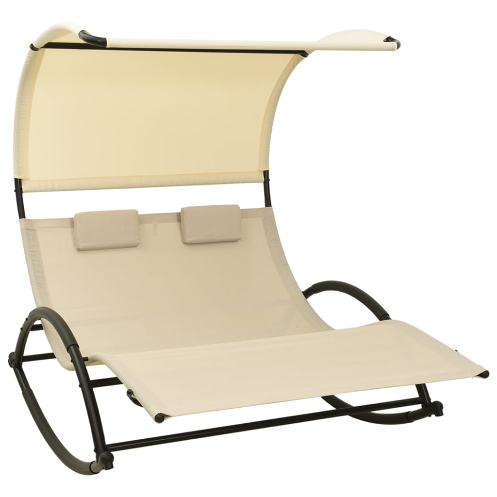 Double sun lounger with sun canopy Textilene Cream