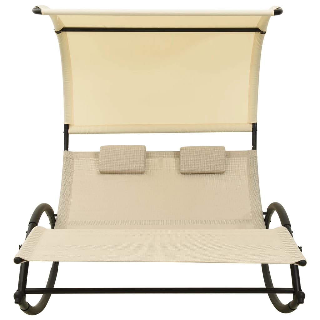Double sun lounger with sun canopy Textilene Cream