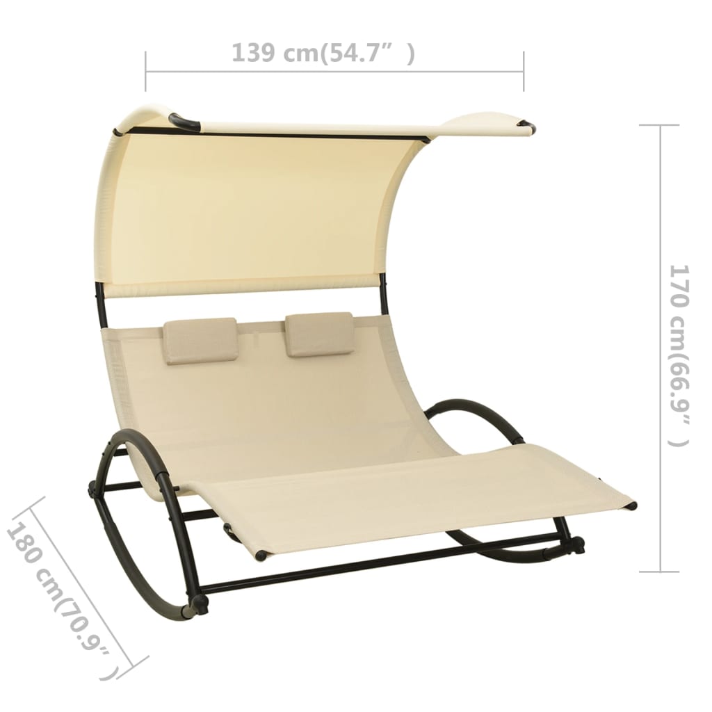 Double sun lounger with sun canopy Textilene Cream