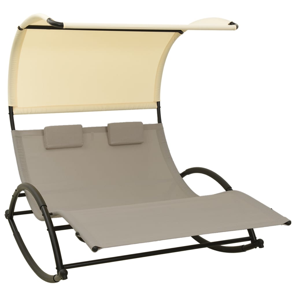 Bain de soleil double avec pare-soleil Textilène Taupe et Crème