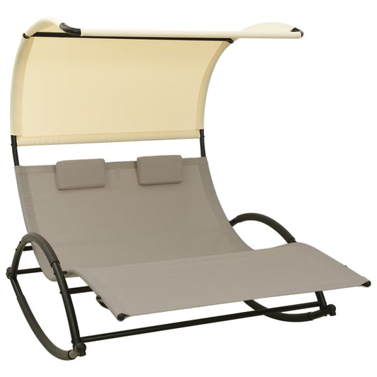 Bain de soleil double avec pare-soleil Textilène Taupe et Crème