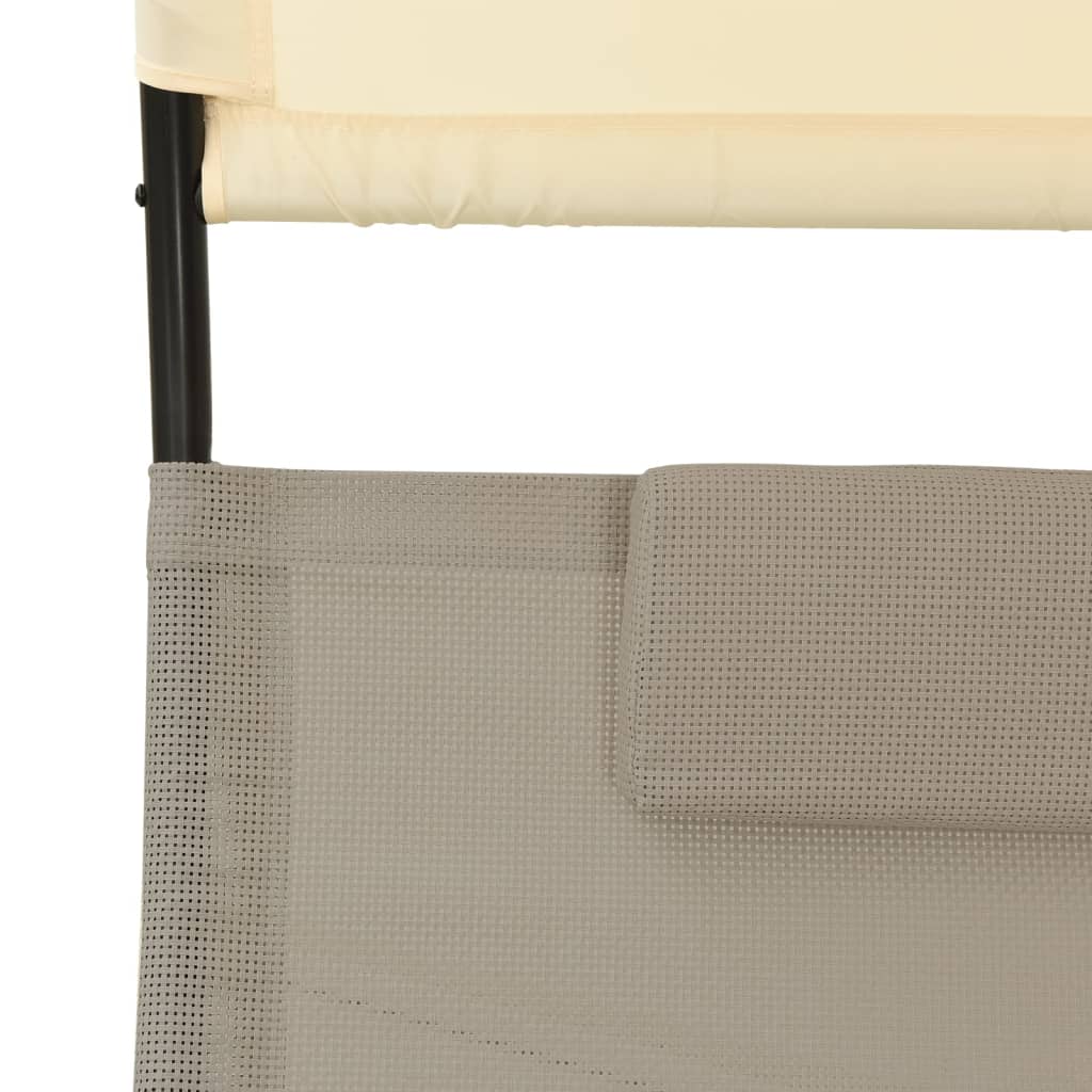 Bain de soleil double avec pare-soleil Textilène Taupe et Crème