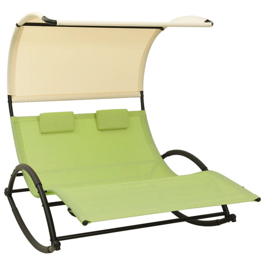 Bain de soleil double avec pare-soleil en textilène vert et crème