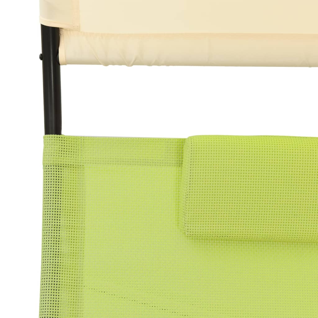 Double sun lounger with sun canopy Textilene Green and Cream