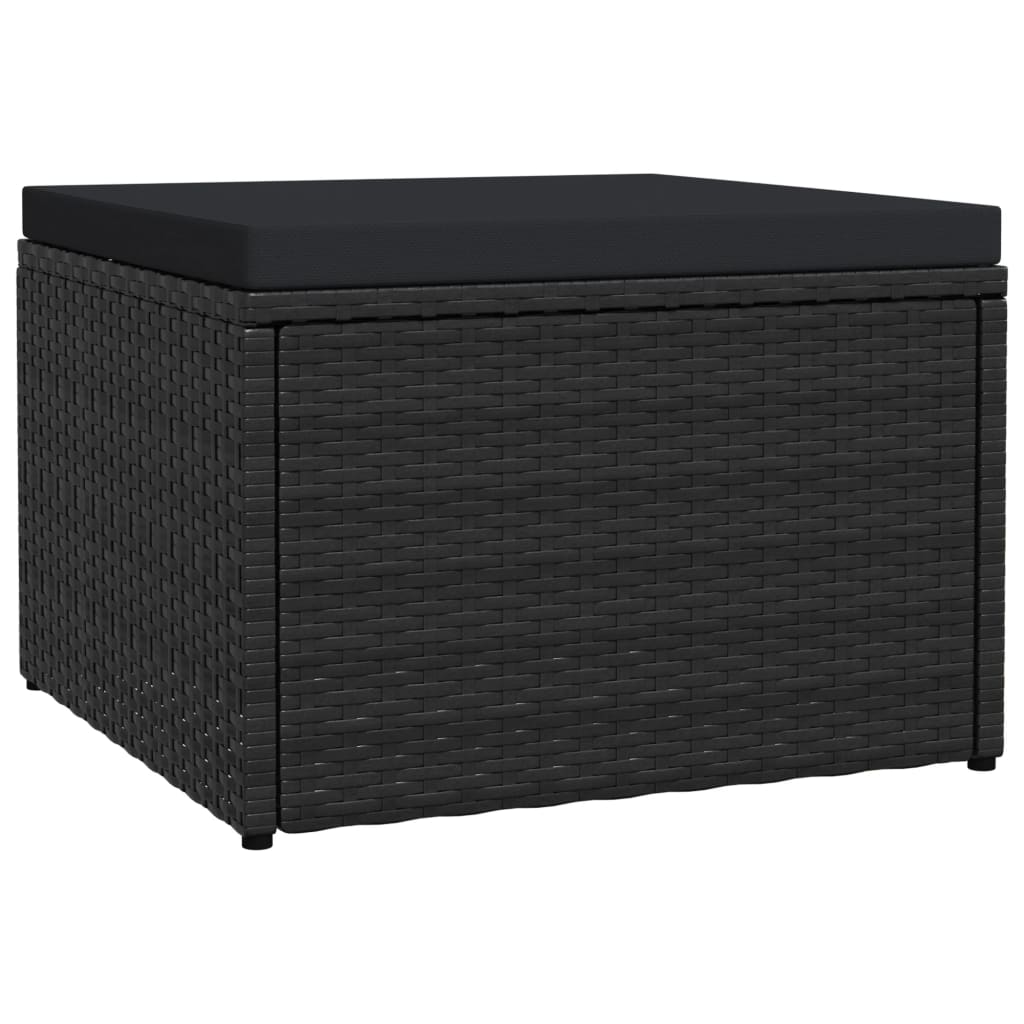 Outdoor-Fußhocker mit Kissen Schwarz Polyrattan