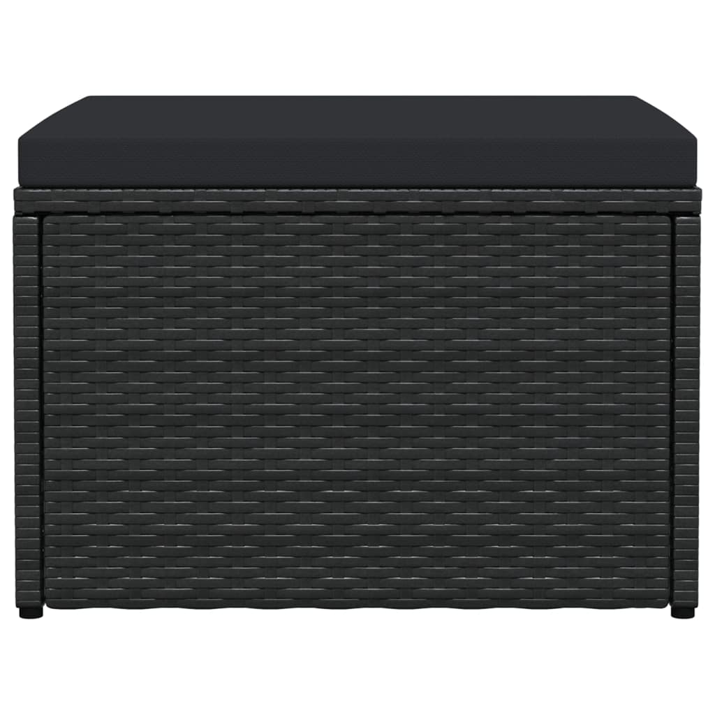 Outdoor-Fußhocker mit Kissen Schwarz Polyrattan