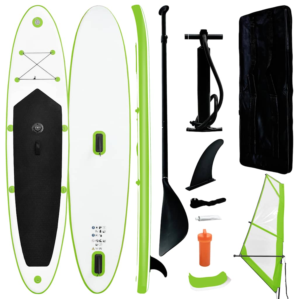 Aufblasbares SUP-Board mit Segel Set Grün und Weiß