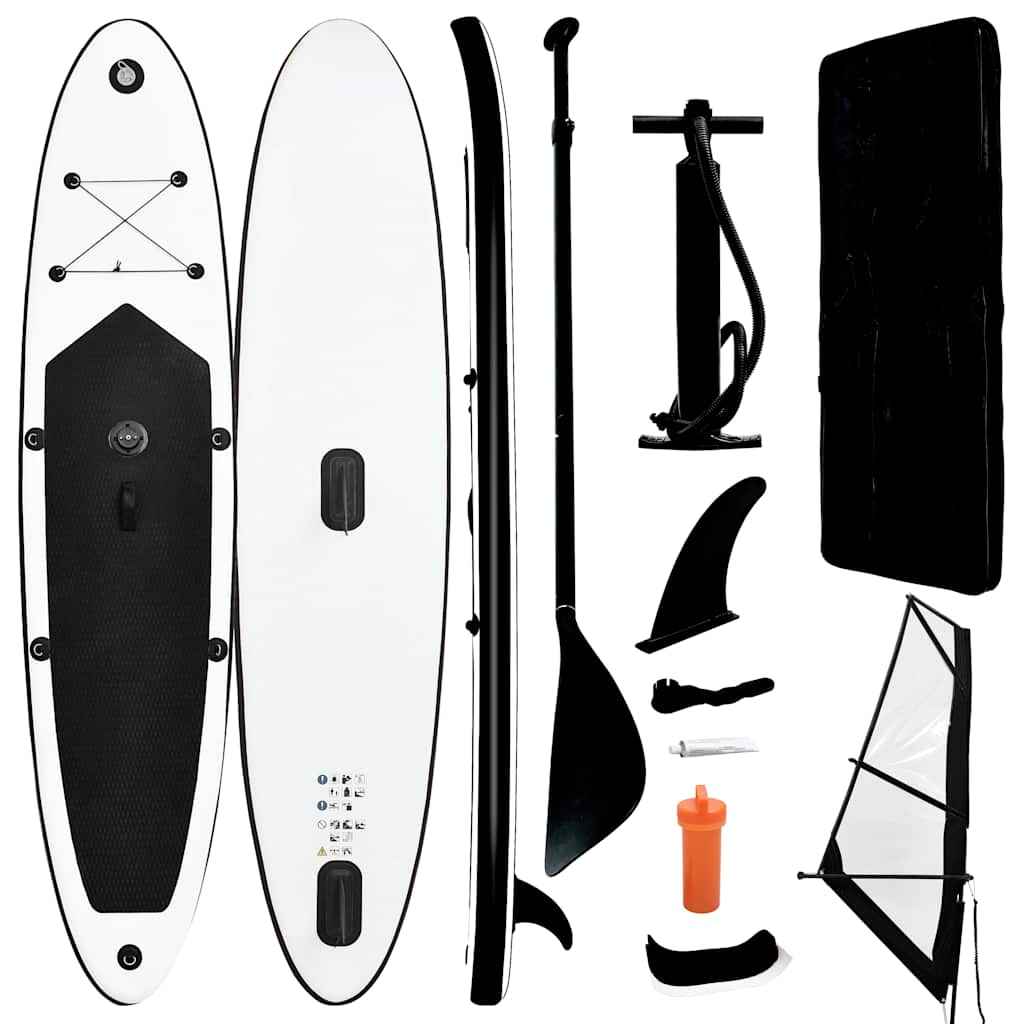 Aufblasbares SUP-Board mit Segel Set Schwarz und Weiß