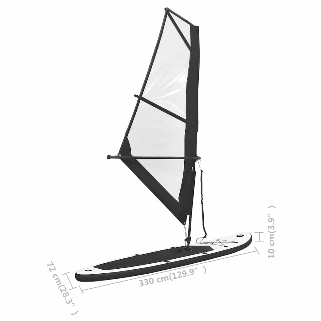 Aufblasbares SUP-Board mit Segel Set Schwarz und Weiß