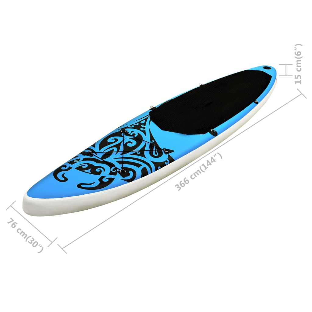 SUP-Board-Set Aufblasbar 366x76x15 cm Blau