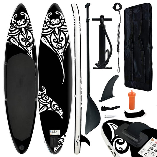 SUP-Board-Set Aufblasbar 366x76x15 cm Schwarz