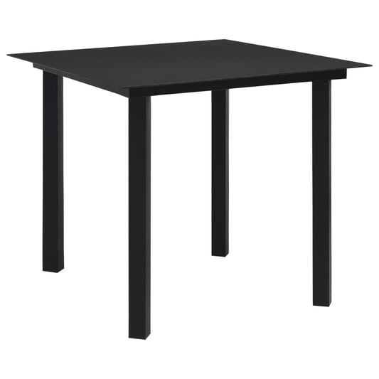 Garden dining table black 80x80x74 cm steel and glass