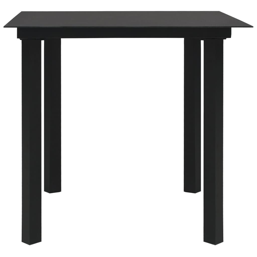 Garden dining table black 80x80x74 cm steel and glass