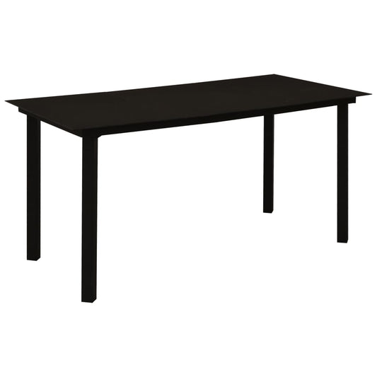 Garden dining table black 150x80x74 cm steel and glass